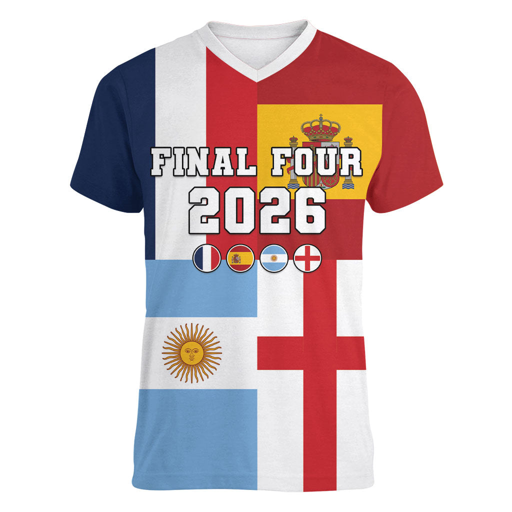 Custom World Football 2026 Final Four Women V-Neck T-Shirt One Field One Dream