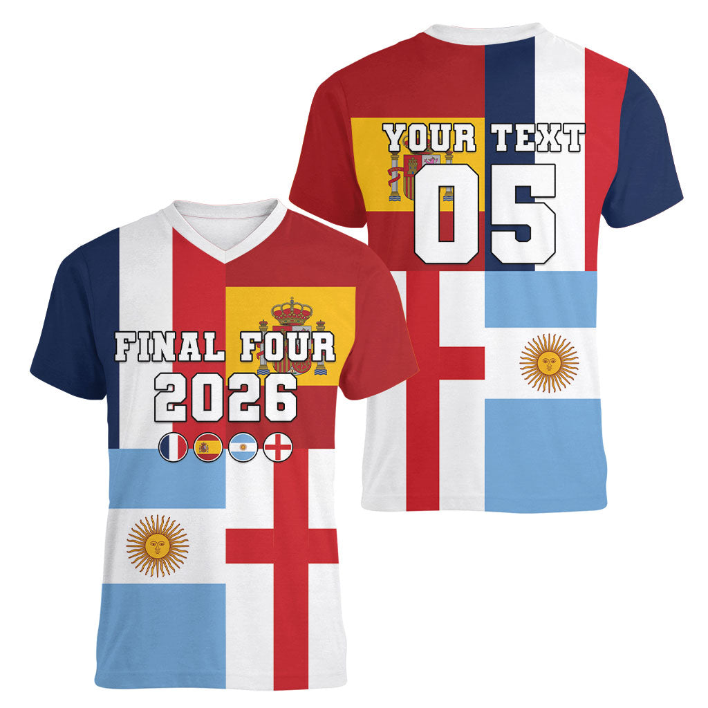 Custom World Football 2026 Final Four Women V-Neck T-Shirt One Field One Dream
