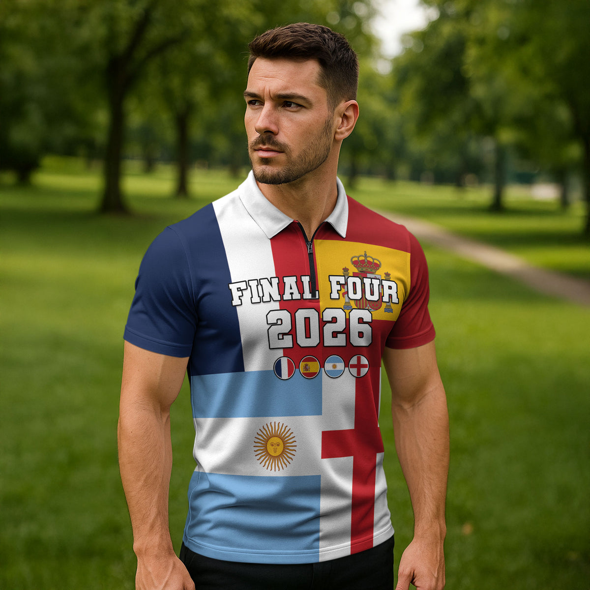 Custom World Football 2026 Final Four Zipper Polo Shirt One Field One Dream
