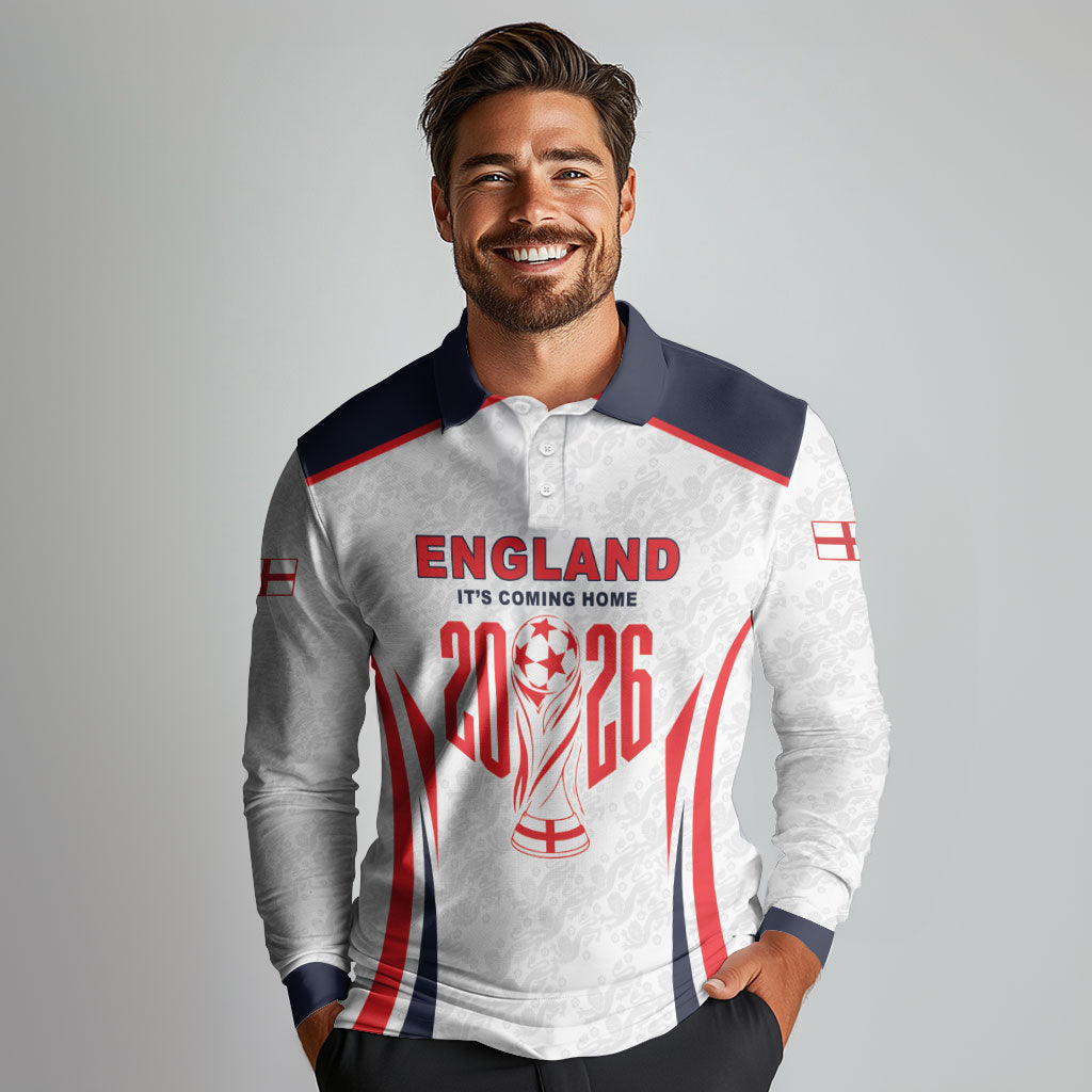 Custom World Football 2026 England Long Sleeve Polo Shirt Come On England