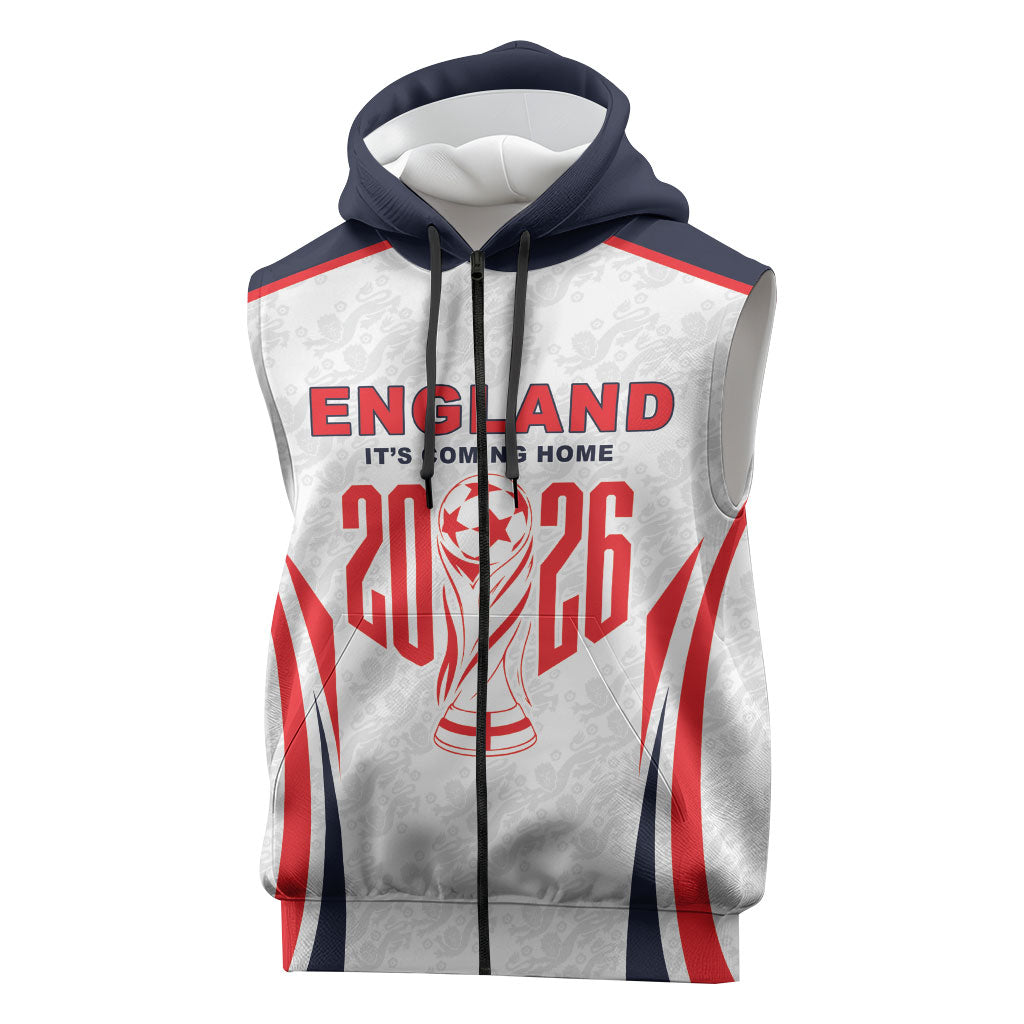 Custom World Football 2026 England Sleeveless Zip Hoodie Come On England