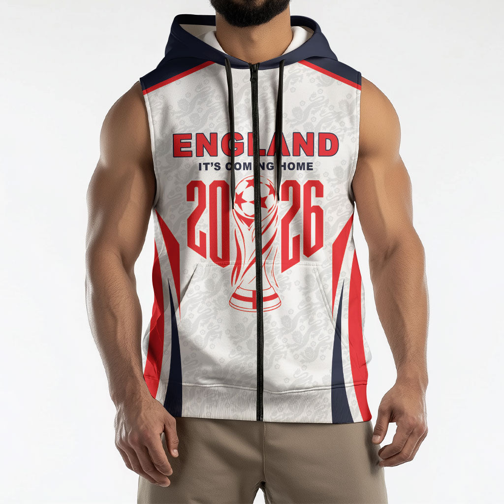 Custom World Football 2026 England Sleeveless Zip Hoodie Come On England