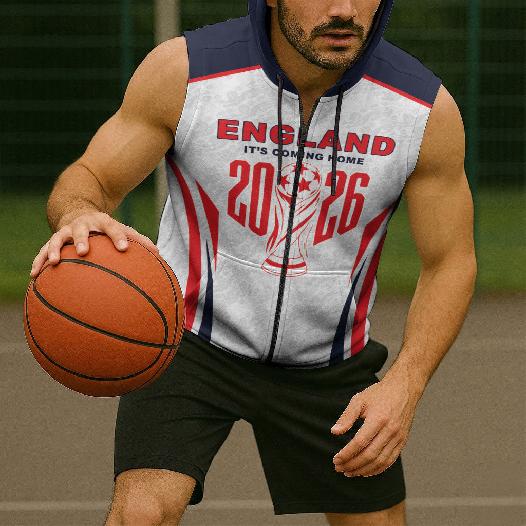 Custom World Football 2026 England Sleeveless Zip Hoodie Come On England