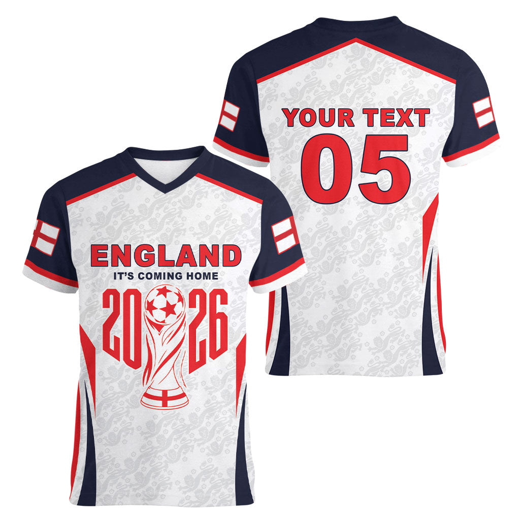 Custom World Football 2026 England Women V-Neck T-Shirt Come On England