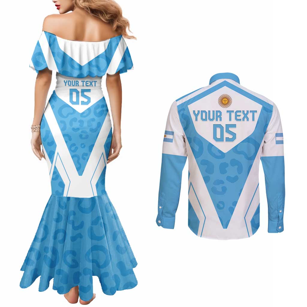Custom Argentina Rugby 2024 Couples Matching Mermaid Dress and Long Sleeve Button Shirt Go Los Pumas Leopard Pattern