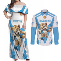 Custom Argentina Rugby 2024 Couples Matching Off Shoulder Maxi Dress and Long Sleeve Button Shirt Go Los Pumas Leopard Pattern LT05 - Wonder Print Shop
