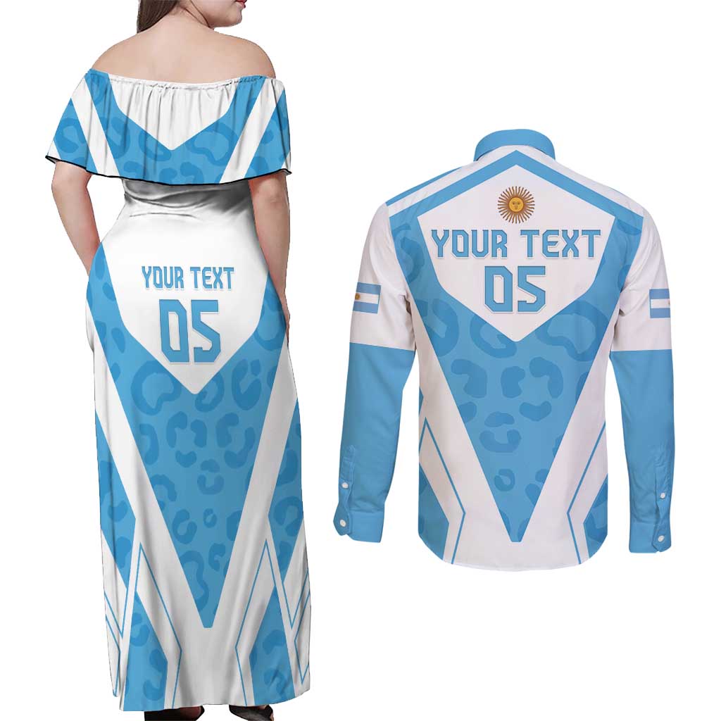 Custom Argentina Rugby 2024 Couples Matching Off Shoulder Maxi Dress and Long Sleeve Button Shirt Go Los Pumas Leopard Pattern LT05 - Wonder Print Shop