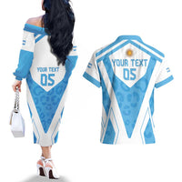 Custom Argentina Rugby 2024 Couples Matching Off The Shoulder Long Sleeve Dress and Hawaiian Shirt Go Los Pumas Leopard Pattern LT05 - Wonder Print Shop
