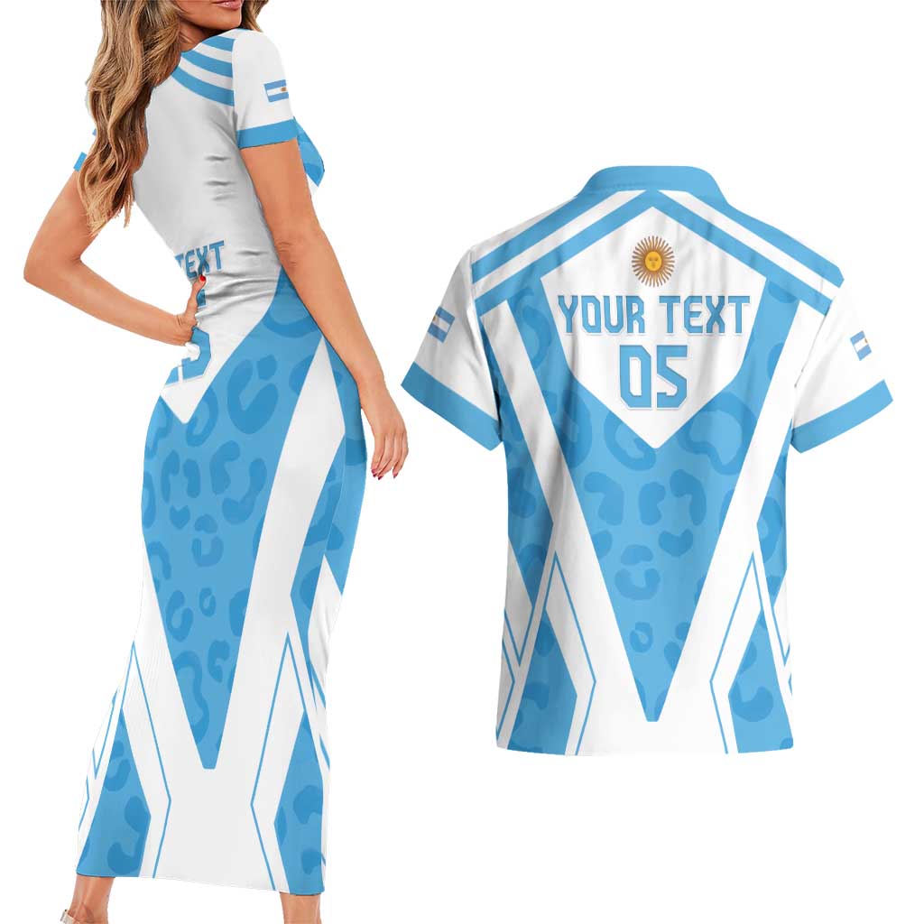 Custom Argentina Rugby 2024 Couples Matching Short Sleeve Bodycon Dress and Hawaiian Shirt Go Los Pumas Leopard Pattern LT05 - Wonder Print Shop