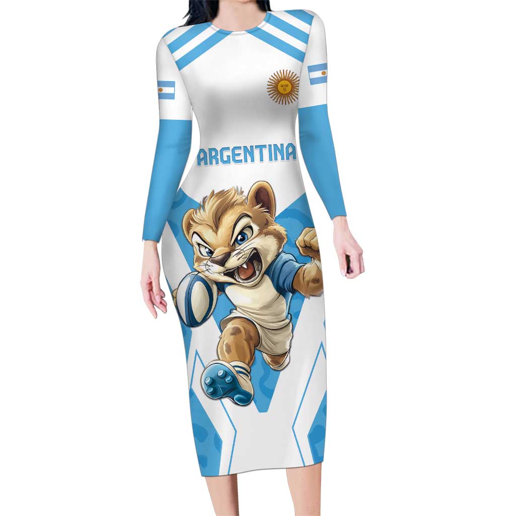 Custom Argentina Rugby 2024 Family Matching Long Sleeve Bodycon Dress and Hawaiian Shirt Go Los Pumas Leopard Pattern LT05 - Wonder Print Shop