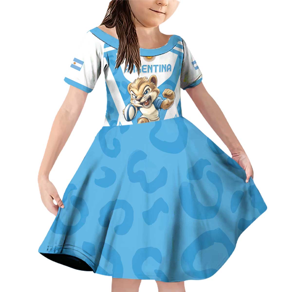 Custom Argentina Rugby 2024 Family Matching Off Shoulder Short Dress and Hawaiian Shirt Go Los Pumas Leopard Pattern LT05 - Wonder Print Shop