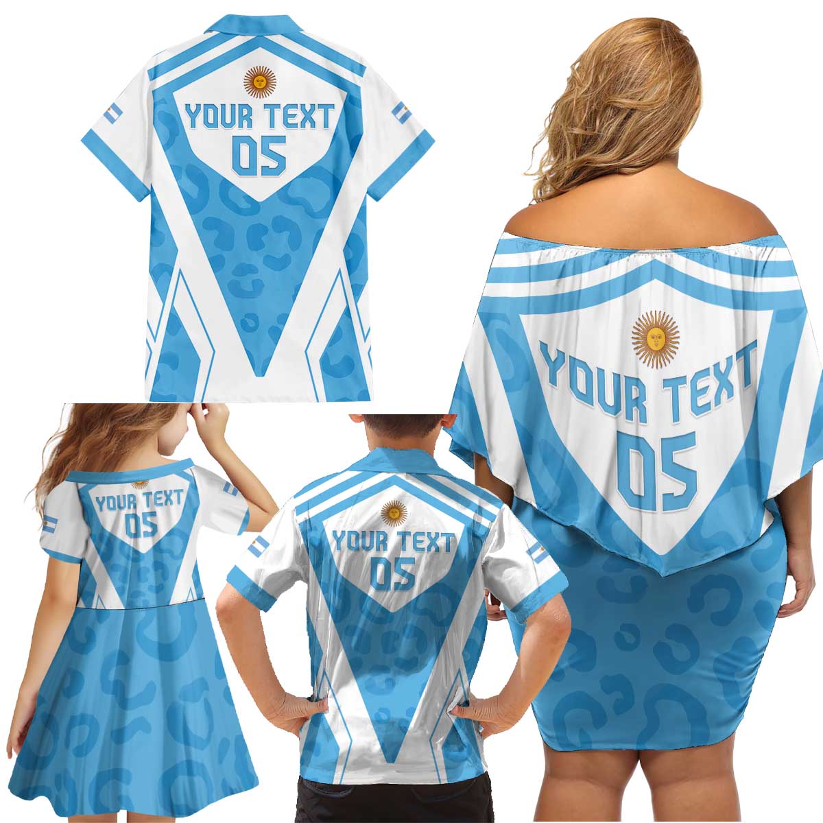Custom Argentina Rugby 2024 Family Matching Off Shoulder Short Dress and Hawaiian Shirt Go Los Pumas Leopard Pattern LT05 - Wonder Print Shop