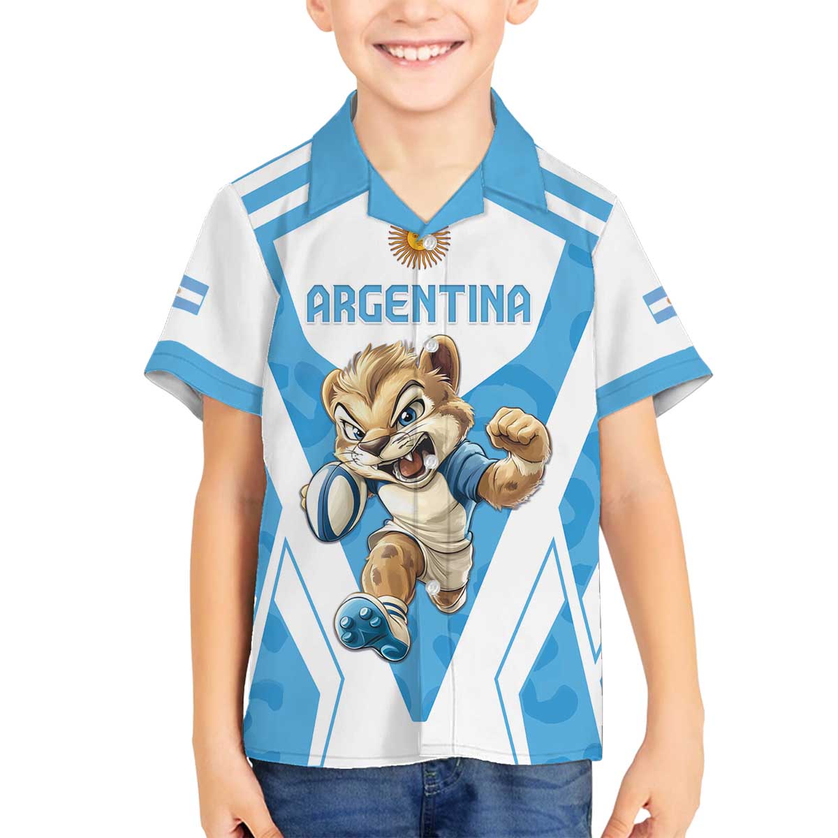Custom Argentina Rugby 2024 Family Matching Off Shoulder Short Dress and Hawaiian Shirt Go Los Pumas Leopard Pattern LT05 - Wonder Print Shop