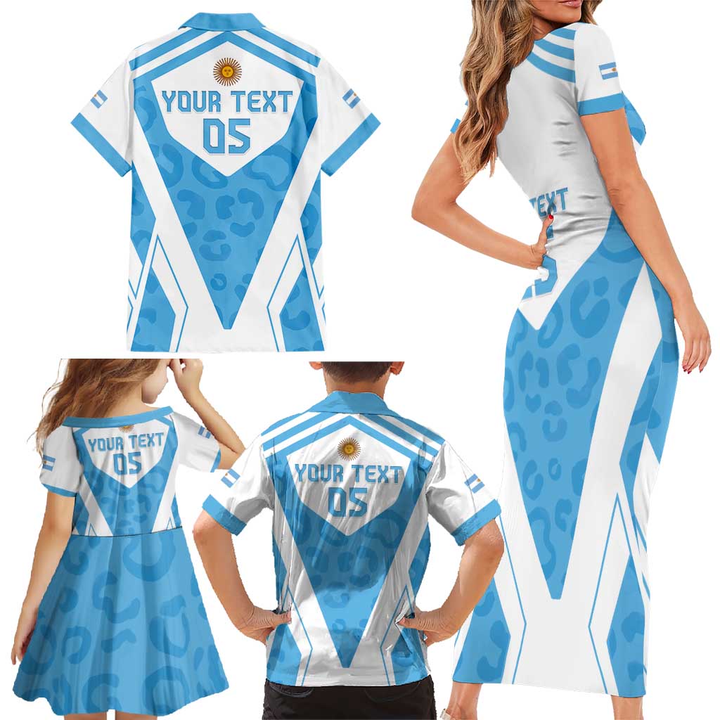 Custom Argentina Rugby 2024 Family Matching Short Sleeve Bodycon Dress and Hawaiian Shirt Go Los Pumas Leopard Pattern LT05 - Wonder Print Shop