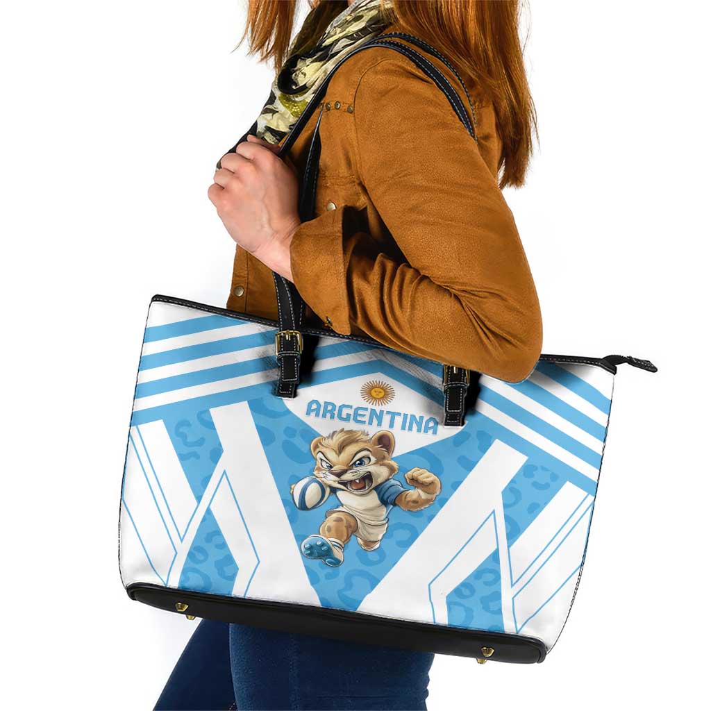 Argentina Rugby 2024 Leather Tote Bag Go Los Pumas Leopard Pattern LT05 - Wonder Print Shop
