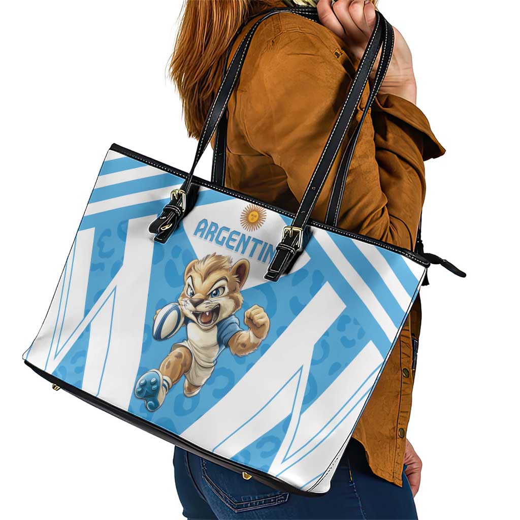 Argentina Rugby 2024 Leather Tote Bag Go Los Pumas Leopard Pattern LT05 - Wonder Print Shop