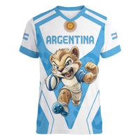 Custom Argentina Rugby 2024 Women V-Neck T-Shirt Go Los Pumas Leopard Pattern LT05 - Wonder Print Shop