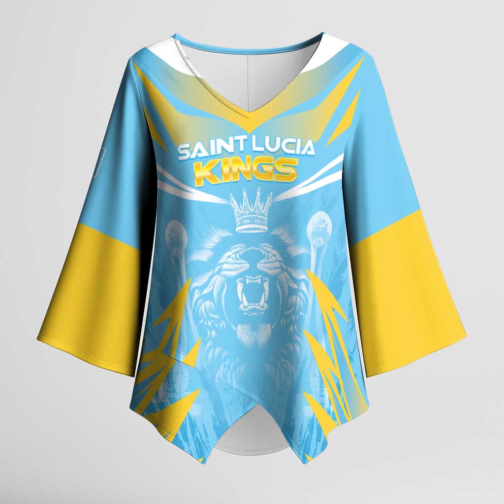 Custom Kings Saint Lucia Cricket Kimono Sleeve Blouse Rise To Victory - Wonder Print Shop