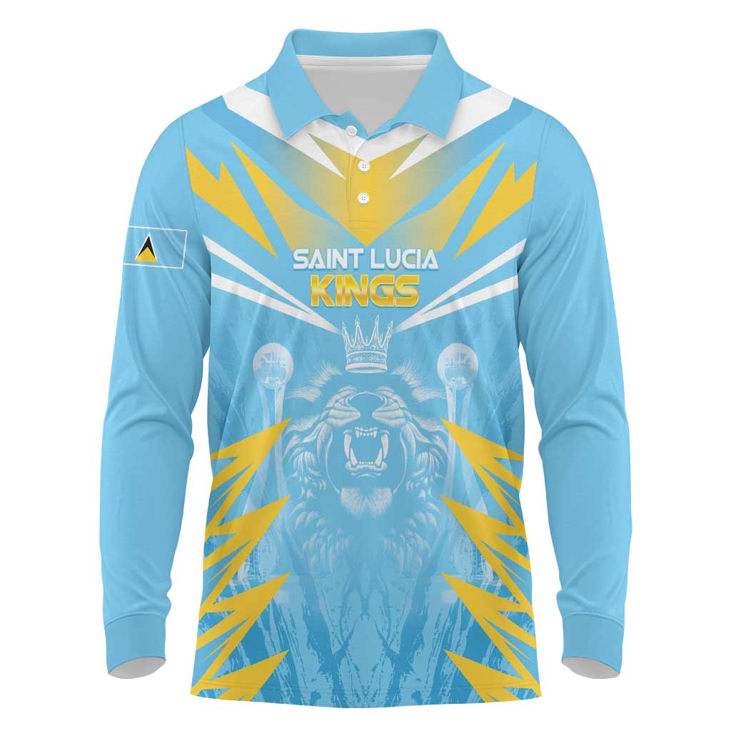 Custom Kings Saint Lucia Cricket Long Sleeve Polo Shirt Rise To Victory - Wonder Print Shop