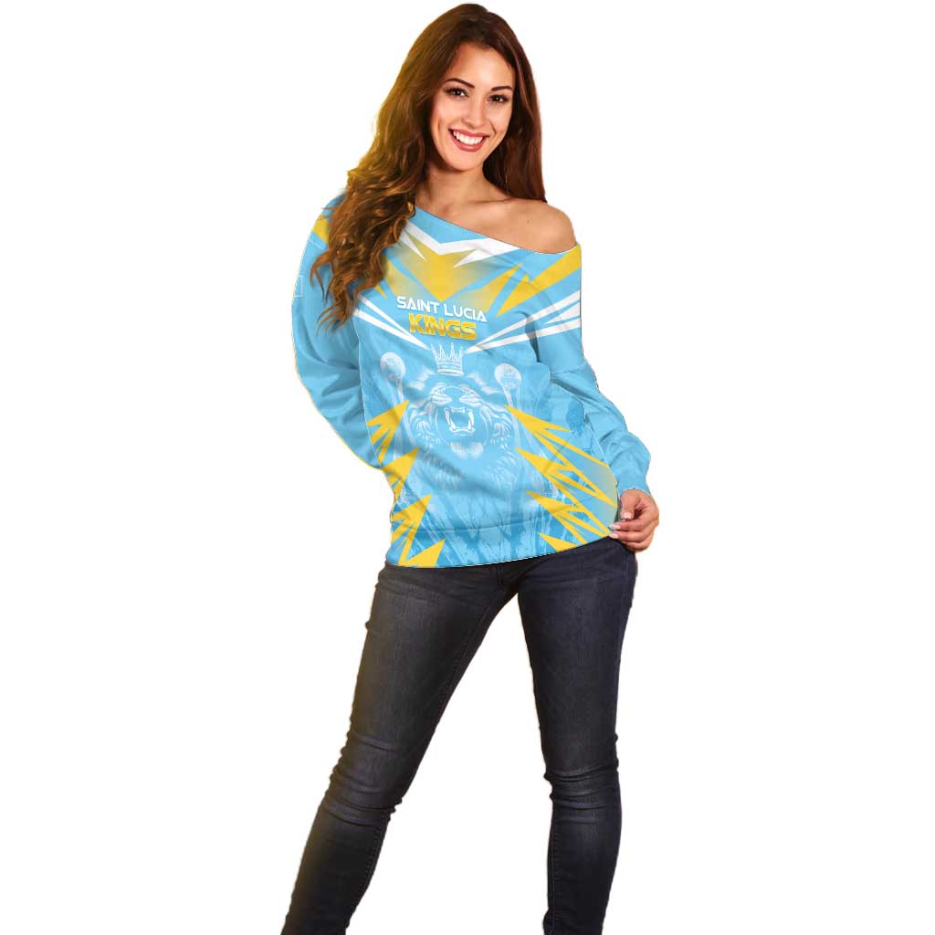 Custom Kings Saint Lucia Cricket Off Shoulder Sweater Rise To Victory - Wonder Print Shop
