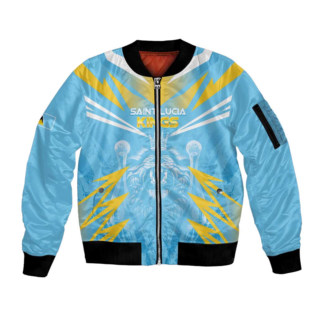 Custom Kings Saint Lucia Cricket Sleeve Zip Bomber Jacket Rise To Victory - Wonder Print Shop