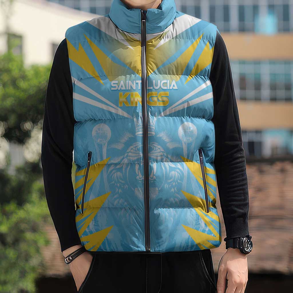 Custom Kings Saint Lucia Cricket Sleeveless Puffer Jacket Rise To Victory - Wonder Print Shop
