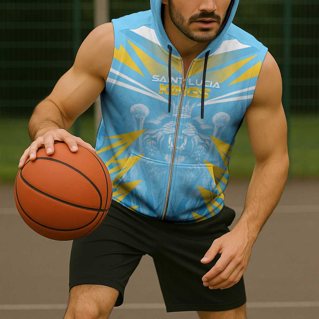 Custom Kings Saint Lucia Cricket Sleeveless Zip Hoodie Rise To Victory - Wonder Print Shop