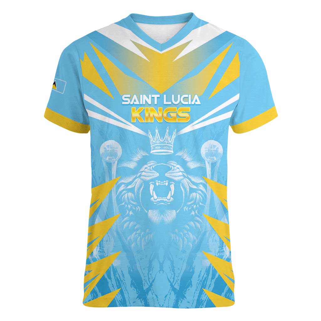 Custom Kings Saint Lucia Cricket Women V-Neck T-Shirt Rise To Victory - Wonder Print Shop
