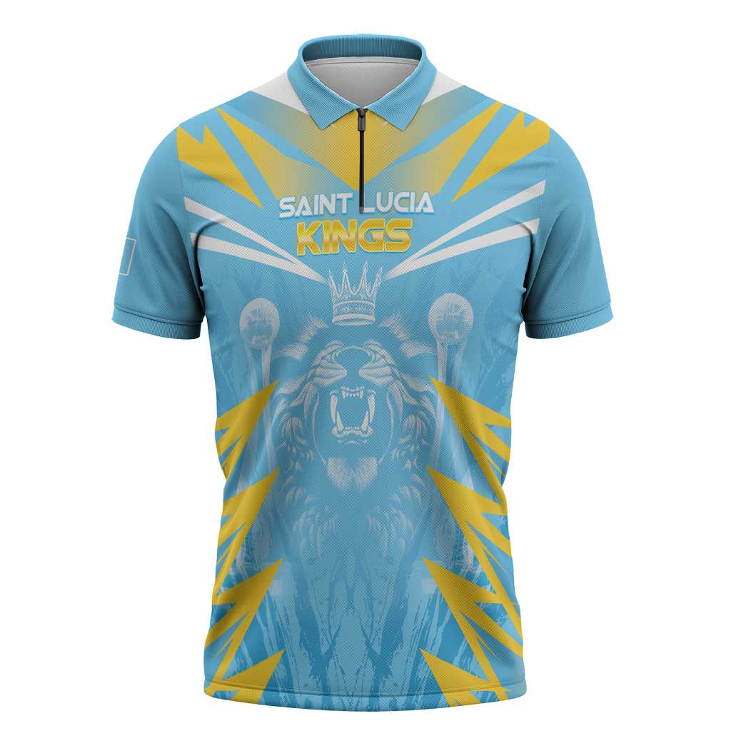 Custom Kings Saint Lucia Cricket Zipper Polo Shirt Rise To Victory - Wonder Print Shop