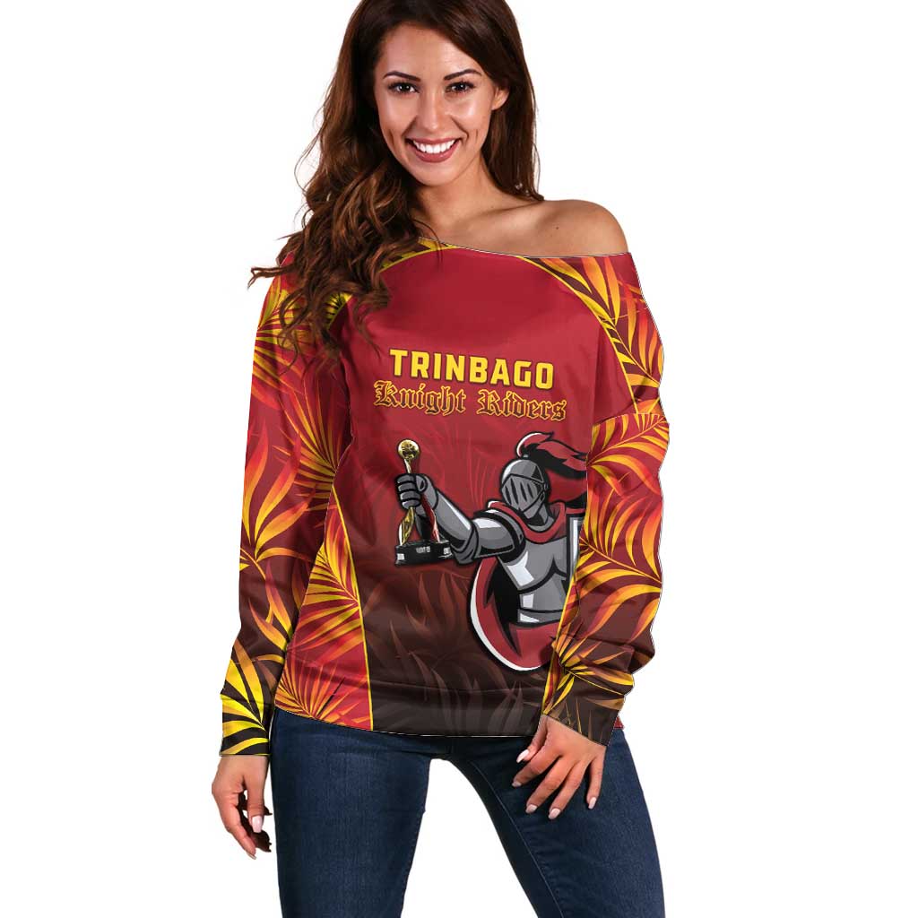 Custom Trinbago Cricket Knight Riders Off Shoulder Sweater Go Champs - Wonder Print Shop