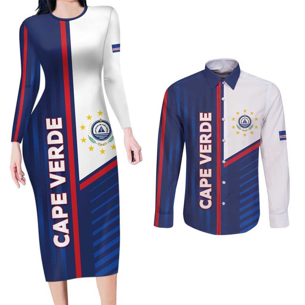 Custom Cape Verde Football Couples Matching Long Sleeve Bodycon Dress and Long Sleeve Button Shirt Unique Style - Wonder Print Shop
