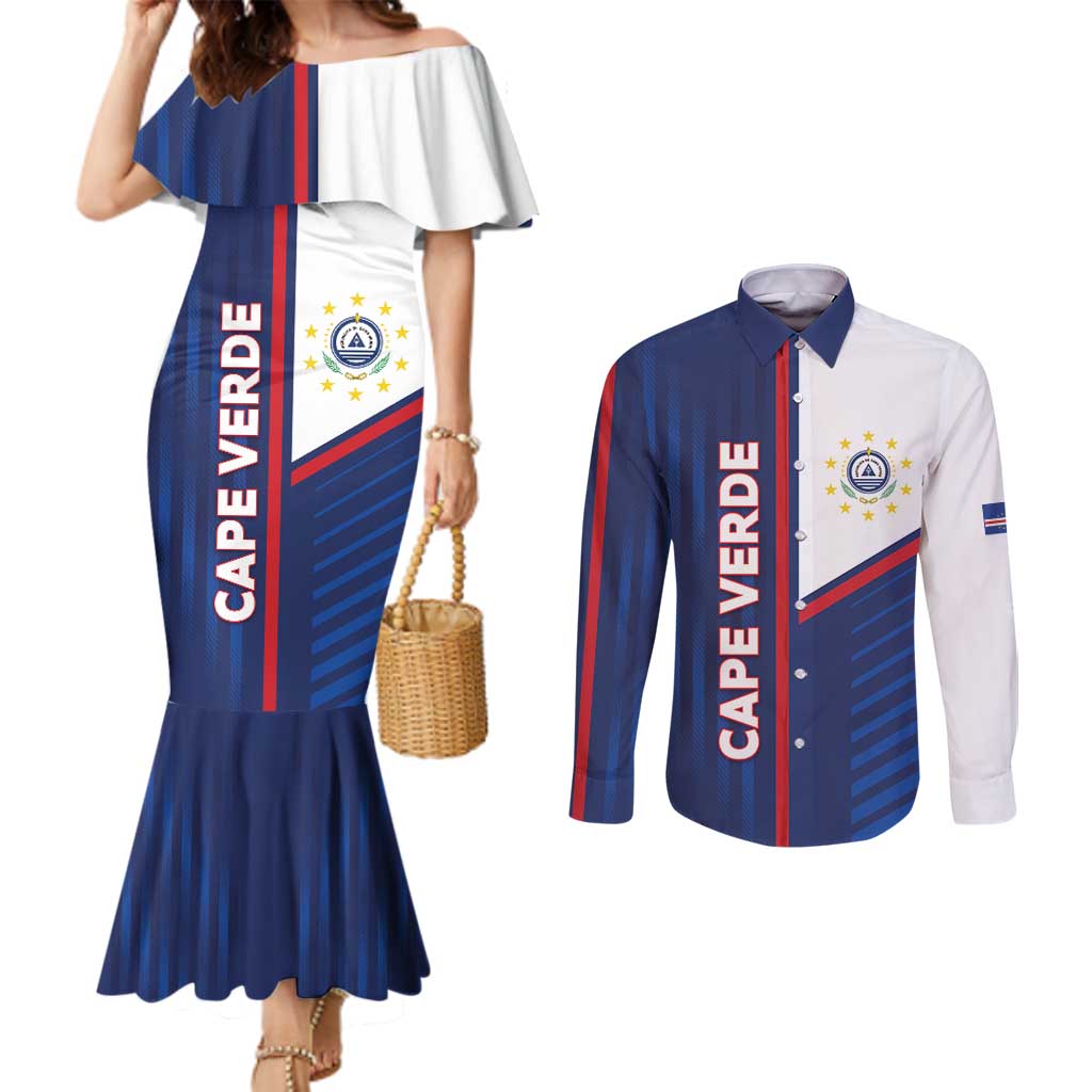 Custom Cape Verde Football Couples Matching Mermaid Dress and Long Sleeve Button Shirt Unique Style - Wonder Print Shop