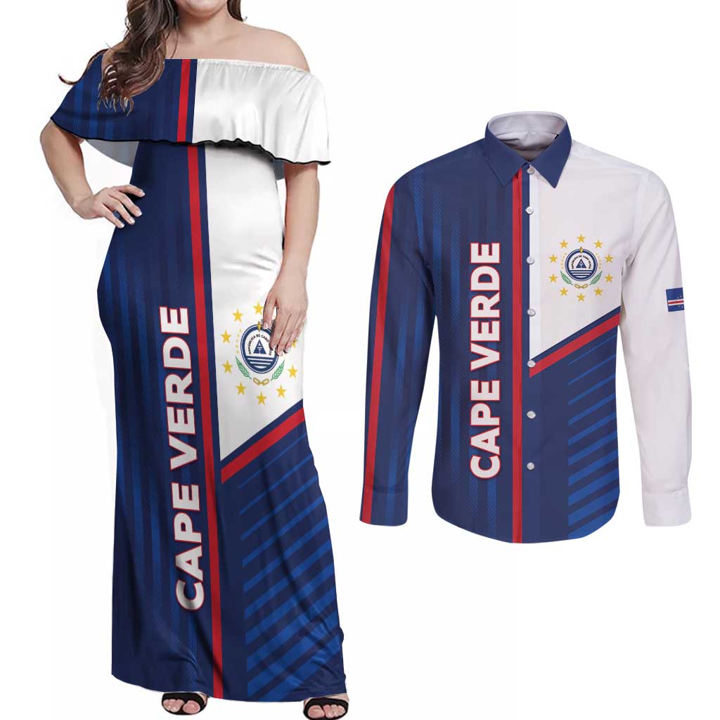 Custom Cape Verde Football Couples Matching Off Shoulder Maxi Dress and Long Sleeve Button Shirt Unique Style - Wonder Print Shop