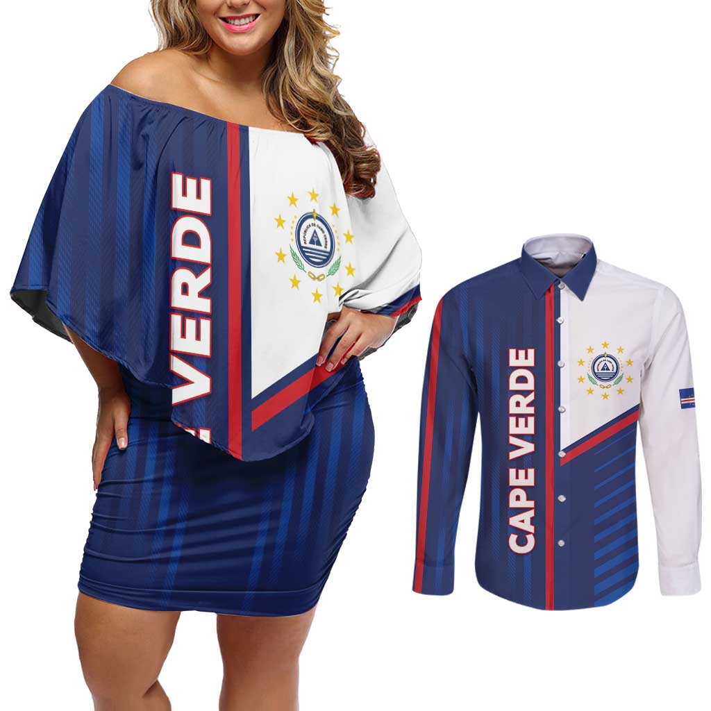 Custom Cape Verde Football Couples Matching Off Shoulder Short Dress and Long Sleeve Button Shirt Unique Style - Wonder Print Shop
