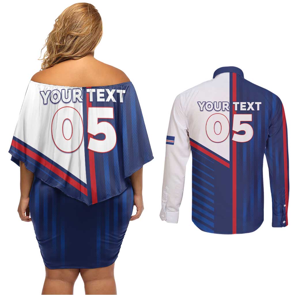 Custom Cape Verde Football Couples Matching Off Shoulder Short Dress and Long Sleeve Button Shirt Unique Style - Wonder Print Shop