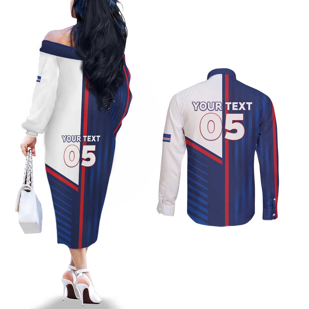 Custom Cape Verde Football Couples Matching Off The Shoulder Long Sleeve Dress and Long Sleeve Button Shirt Unique Style - Wonder Print Shop