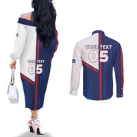 Custom Cape Verde Football Couples Matching Off The Shoulder Long Sleeve Dress and Long Sleeve Button Shirt Unique Style - Wonder Print Shop