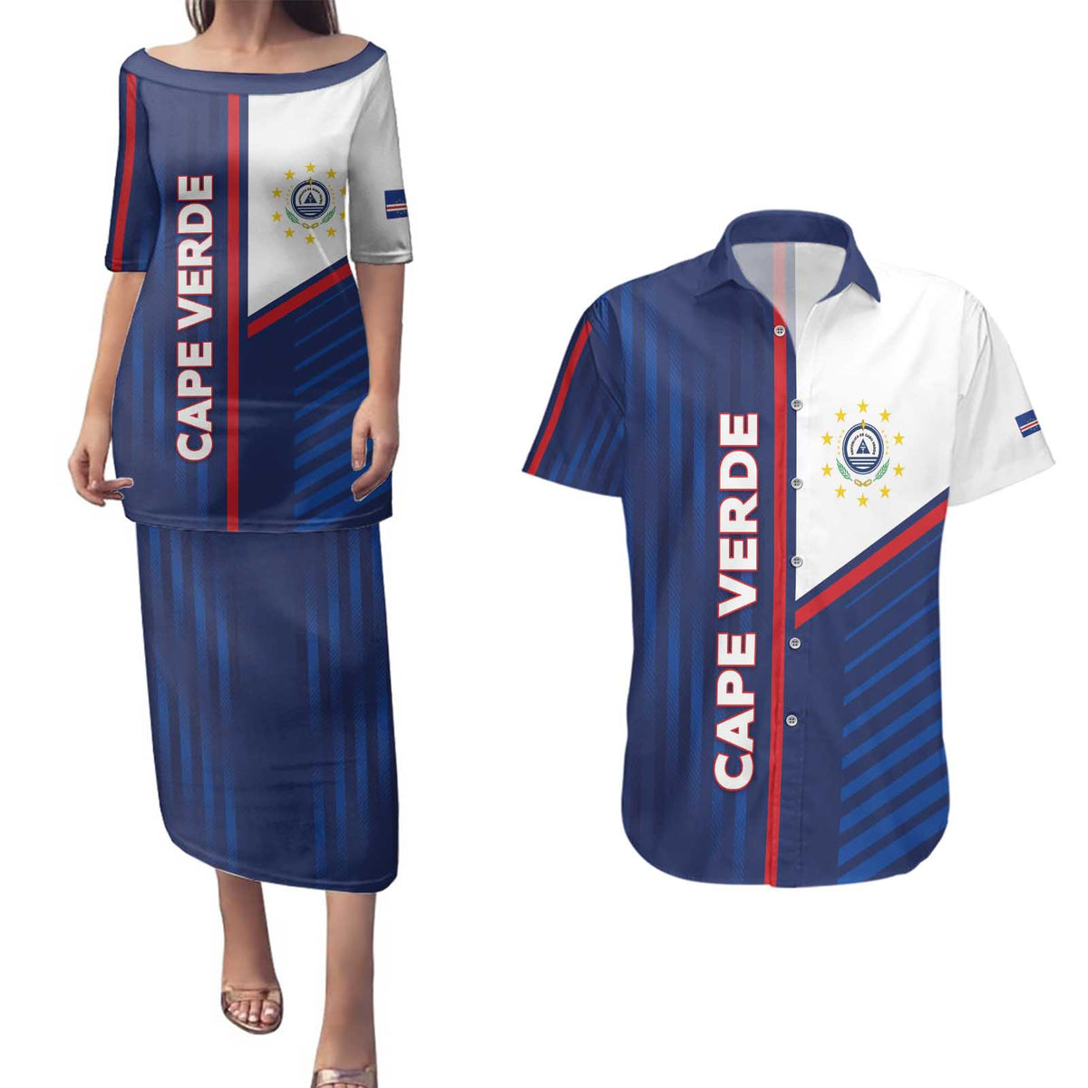 Custom Cape Verde Football Couples Matching Puletasi and Hawaiian Shirt Unique Style - Wonder Print Shop
