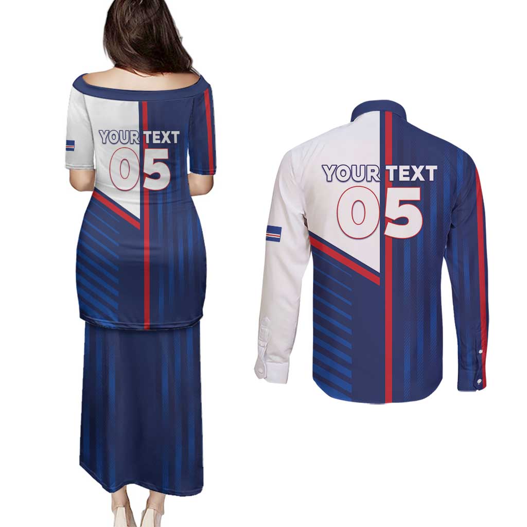 Custom Cape Verde Football Couples Matching Puletasi and Long Sleeve Button Shirt Unique Style - Wonder Print Shop