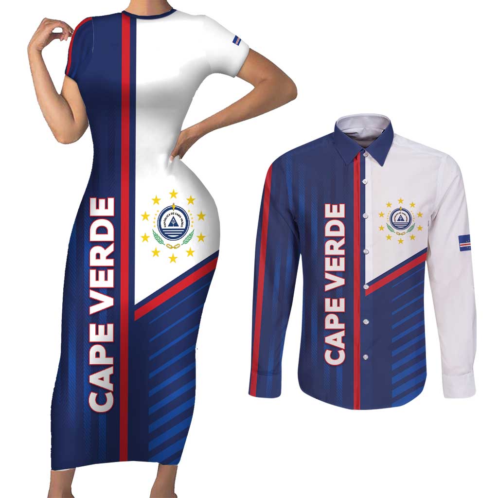 Custom Cape Verde Football Couples Matching Short Sleeve Bodycon Dress and Long Sleeve Button Shirt Unique Style - Wonder Print Shop