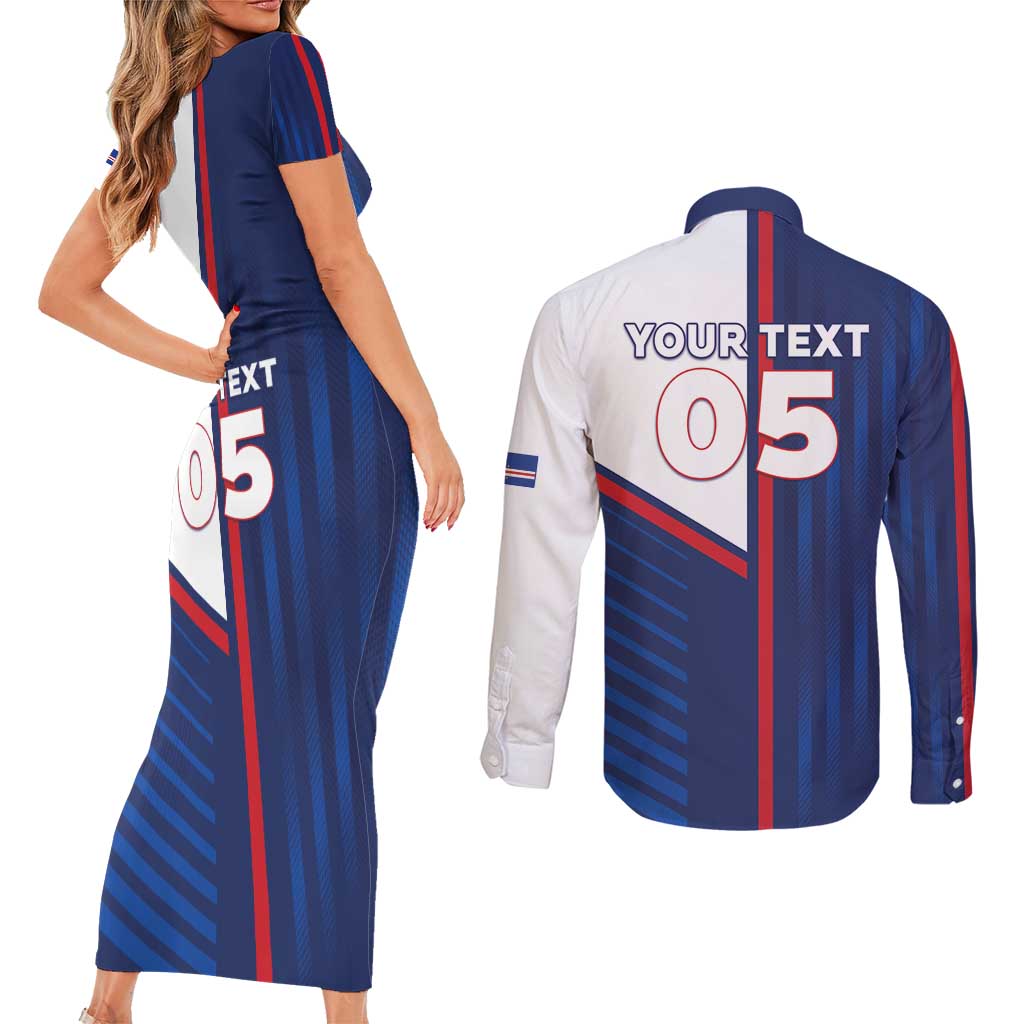 Custom Cape Verde Football Couples Matching Short Sleeve Bodycon Dress and Long Sleeve Button Shirt Unique Style - Wonder Print Shop