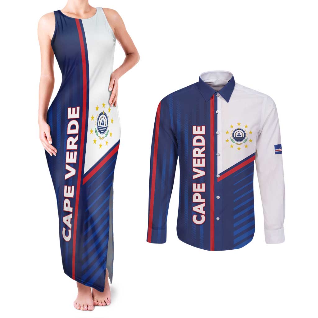 Custom Cape Verde Football Couples Matching Tank Maxi Dress and Long Sleeve Button Shirt Unique Style - Wonder Print Shop