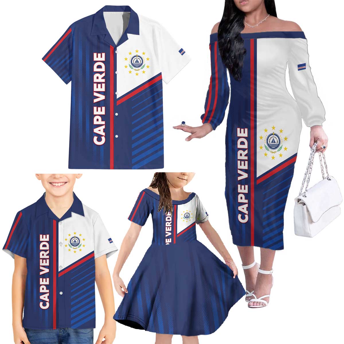 Custom Cape Verde Football Family Matching Off The Shoulder Long Sleeve Dress and Hawaiian Shirt Unique Style - Wonder Print Shop