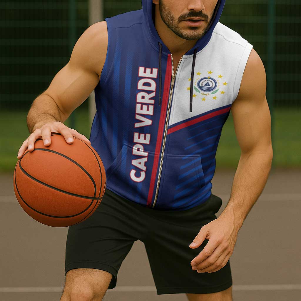 Custom Cape Verde Football Sleeveless Zip Hoodie Unique Style - Wonder Print Shop