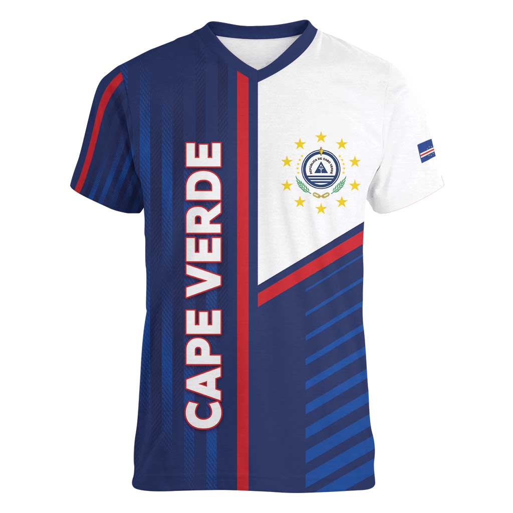 Custom Cape Verde Football Women V-Neck T-Shirt Unique Style - Wonder Print Shop