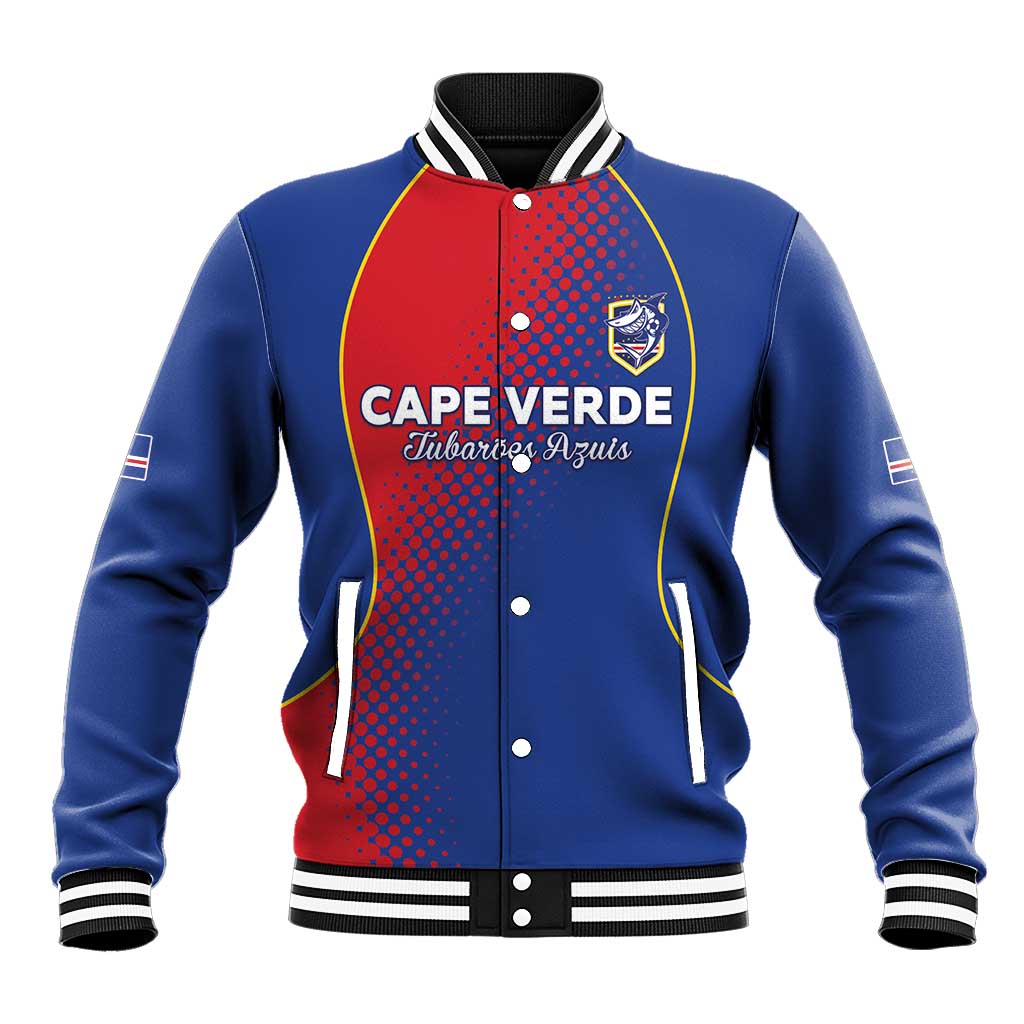 Custom Cape Verde Football Baseball Jacket Blue Sharks Make History - Wonder Print Shop