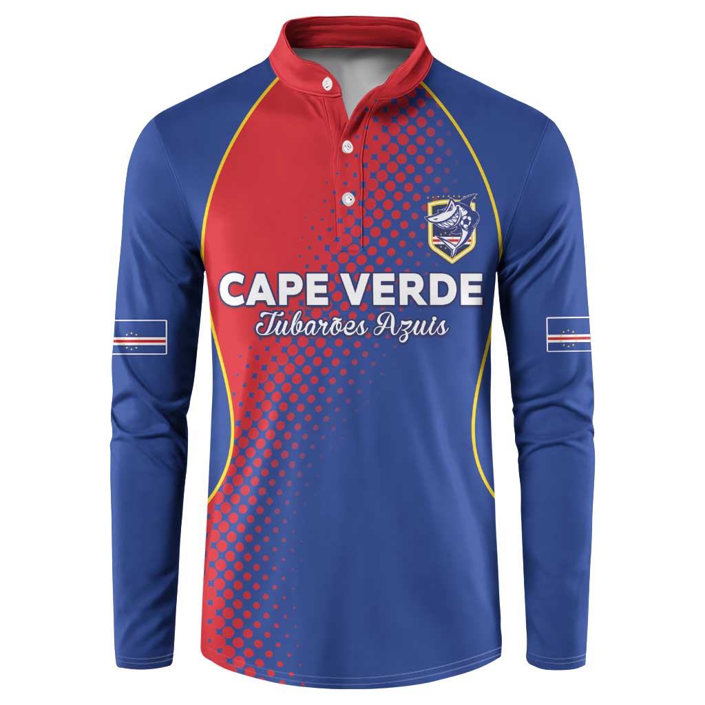 Custom Cape Verde Football Button Sweatshirt Blue Sharks Make History - Wonder Print Shop