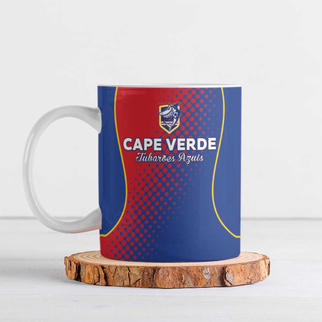 Custom Cape Verde Football Ceramic Mug Blue Sharks Make History - Wonder Print Shop
