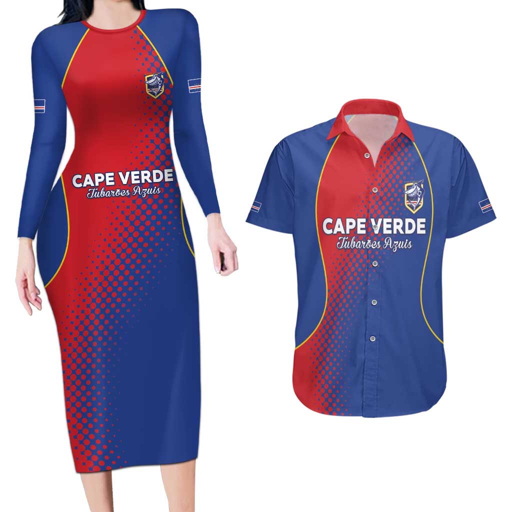 Custom Cape Verde Football Couples Matching Long Sleeve Bodycon Dress and Hawaiian Shirt Blue Sharks Make History - Wonder Print Shop
