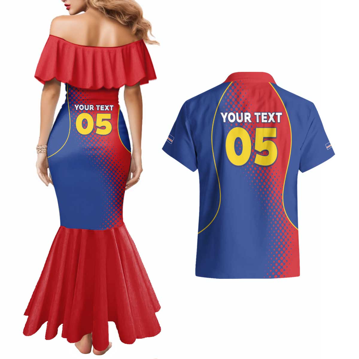 Custom Cape Verde Football Couples Matching Mermaid Dress and Hawaiian Shirt Blue Sharks Make History - Wonder Print Shop